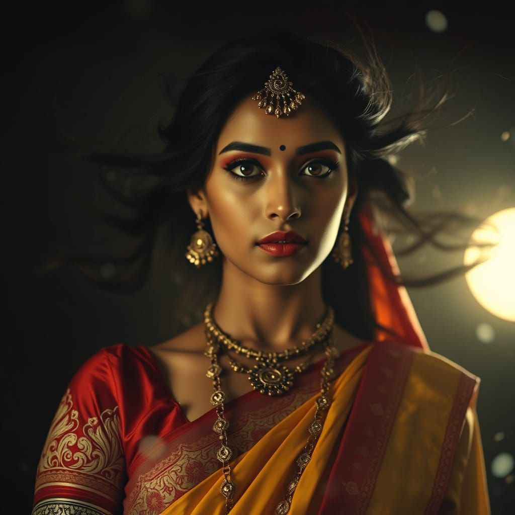 Devdasi stands resilient amidst swirling shadows