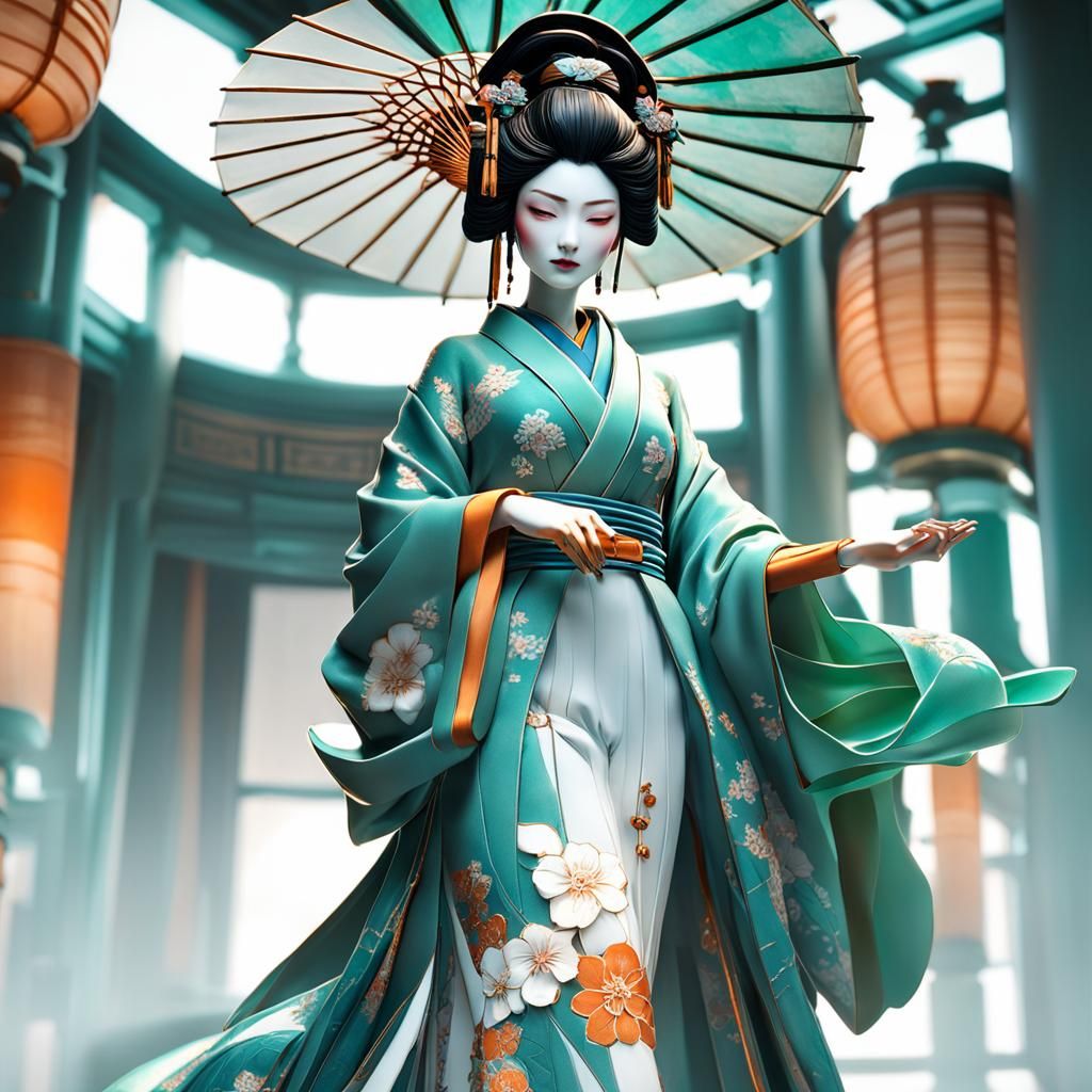 Jade Geisha Figurine: Art Nouveau Concept Art