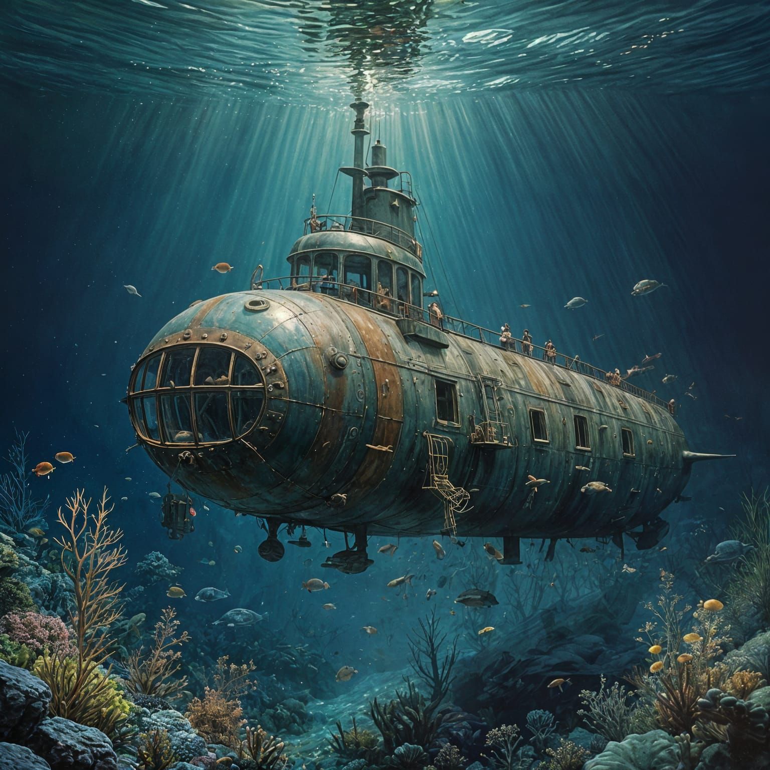 Surreal Underwater Masterpiece in Gouache Style