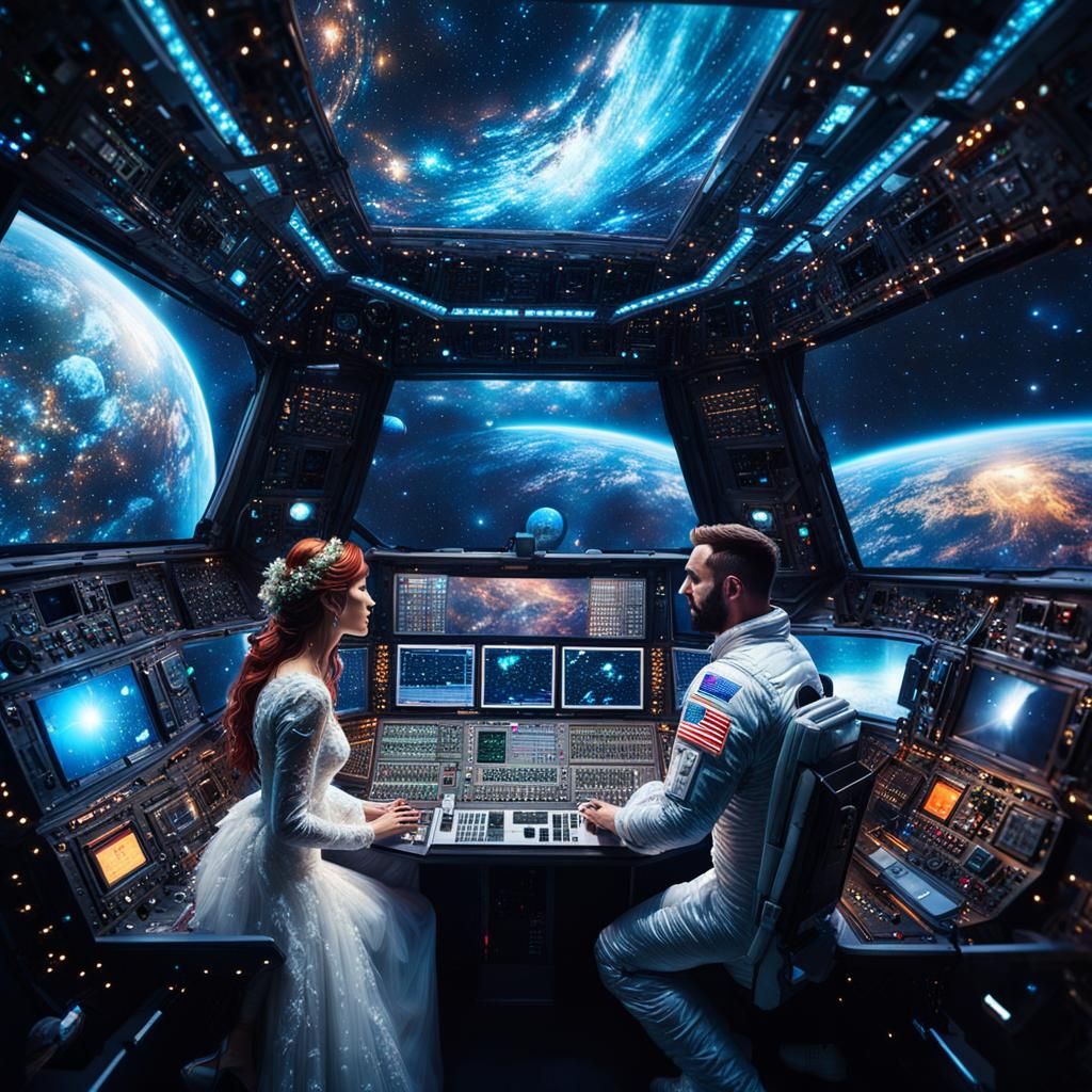 Astronaut Wedding in Space: Hyperrealistic Digital Art