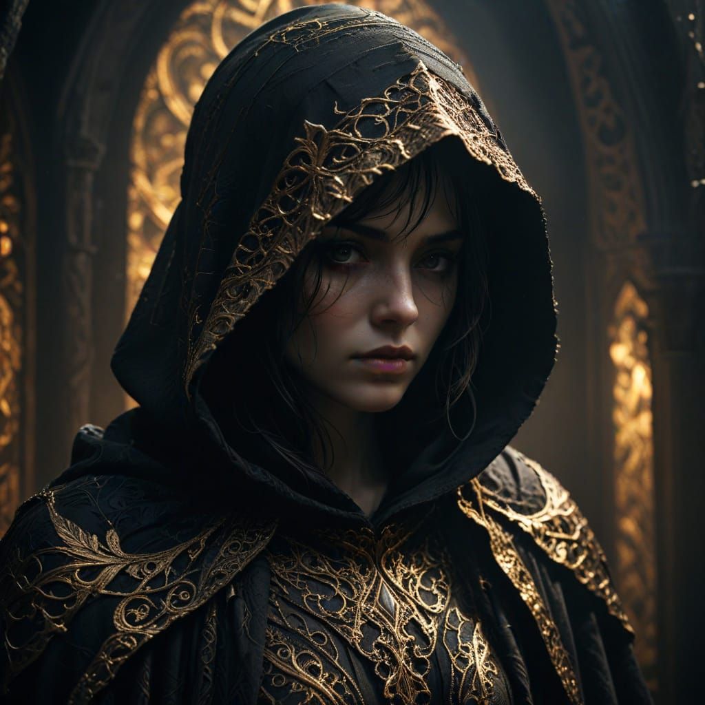 Gothic Cloaked Figure in Dark Fantasy Art