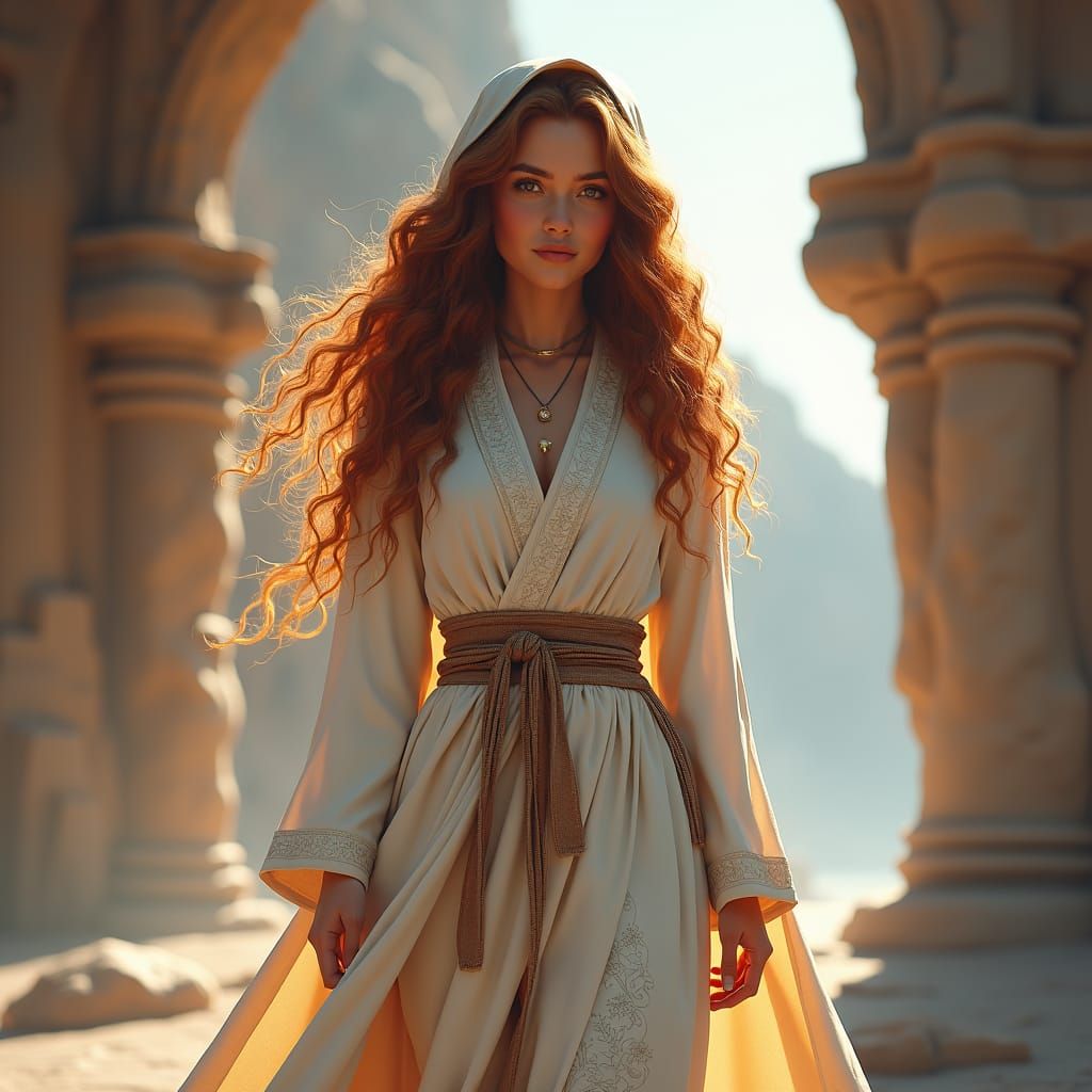 Stunning Priestess in Flowing White Robe