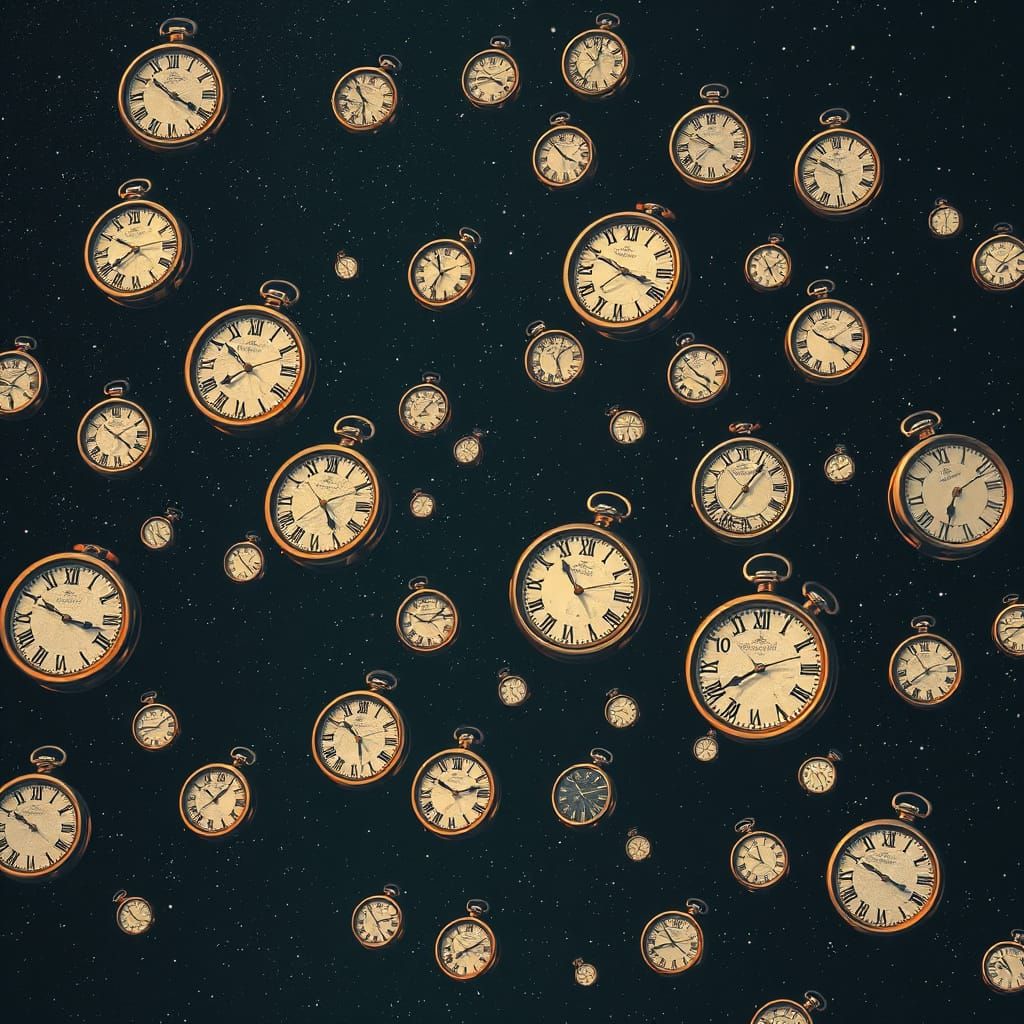 Clocks in Galaxy as Surreal Digital Art