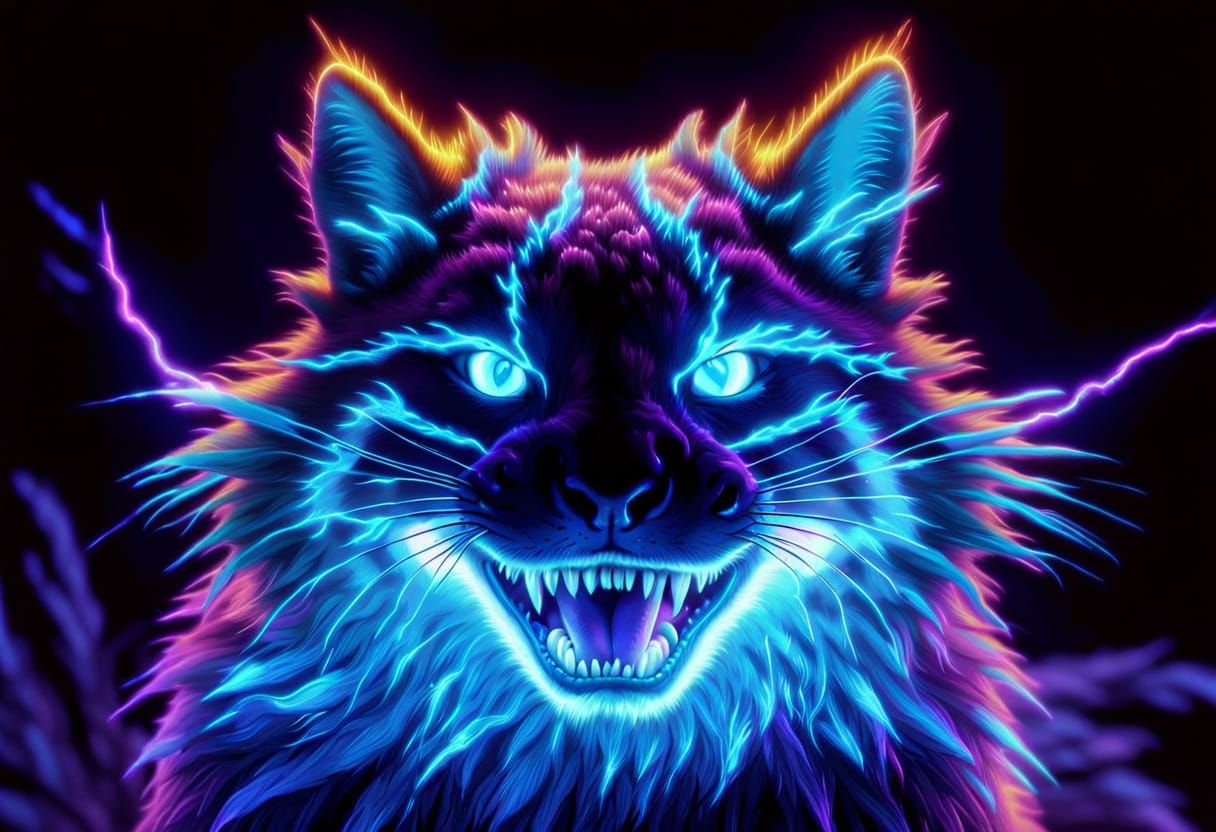Mystical Animal with Glowing Fur in Neon Colors