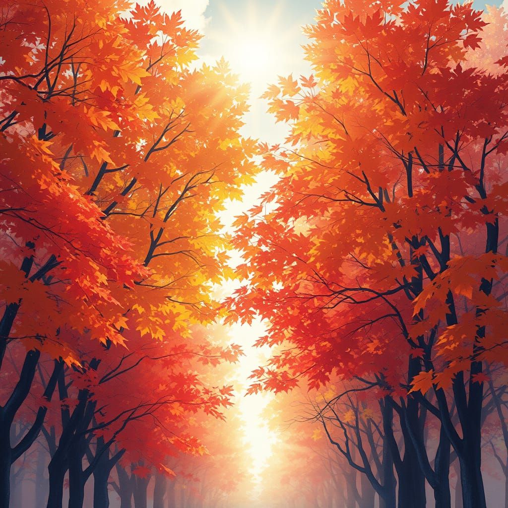 Autumn Maples in Watercolor Style