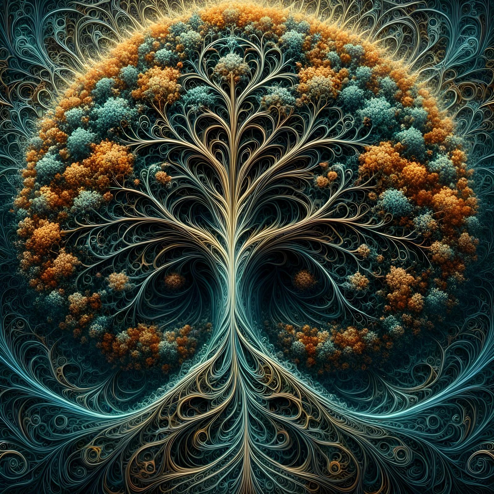 Intricate Fractal Tree Art in Psychedelic Style