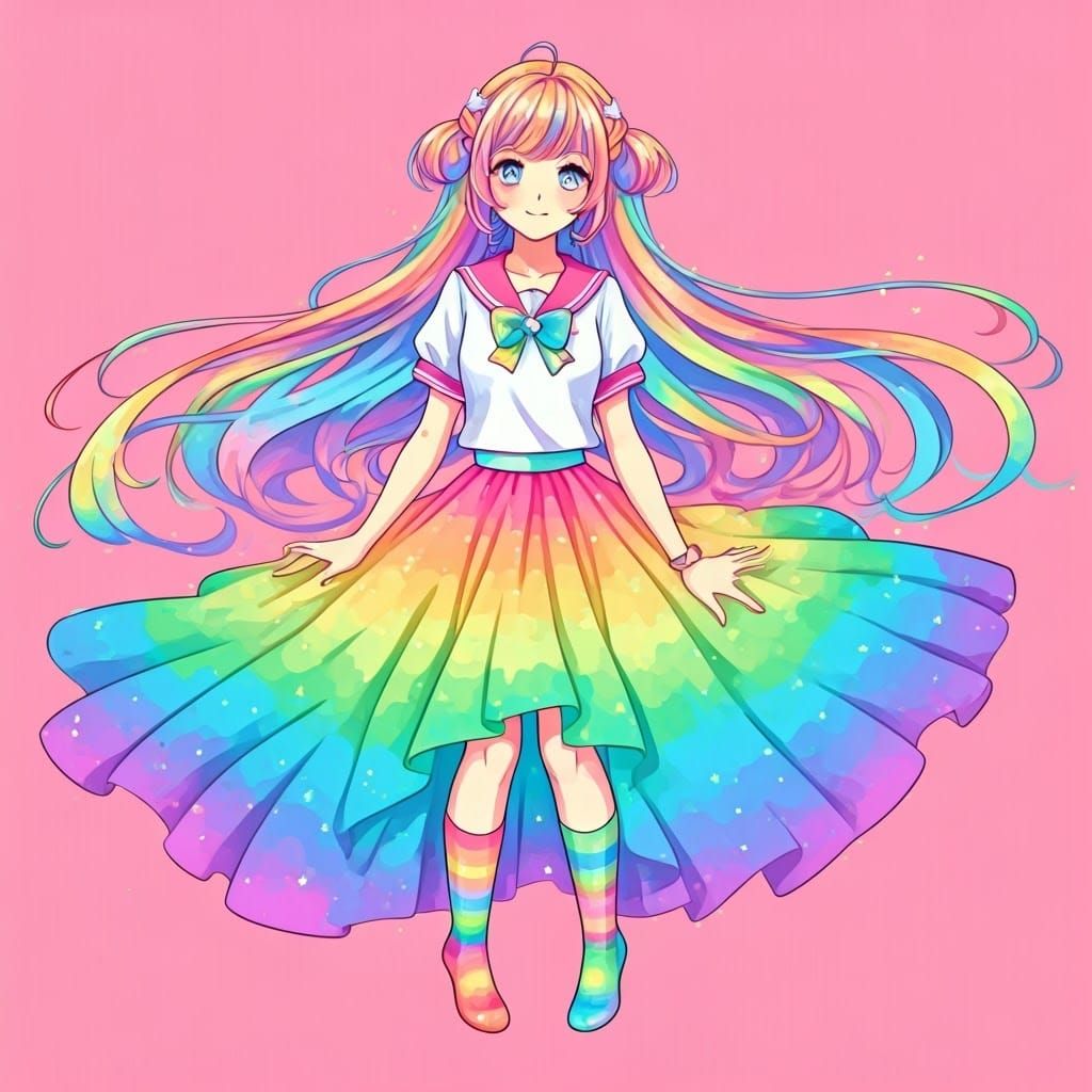 Vibrant Girl in Kaleidoscope Colors, Inspired by Anime Key V...