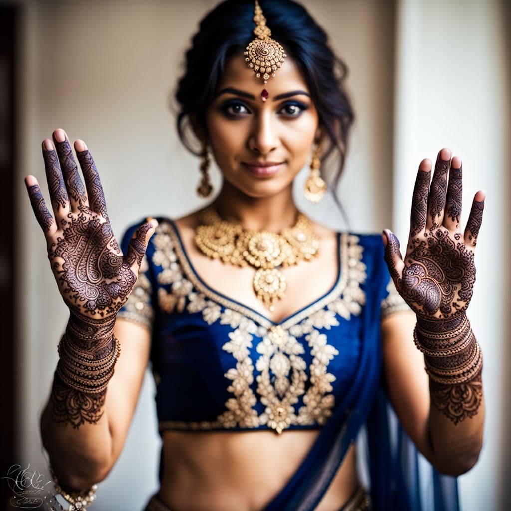 Beautiful Indian Bride with Henna Mehndi Patterns