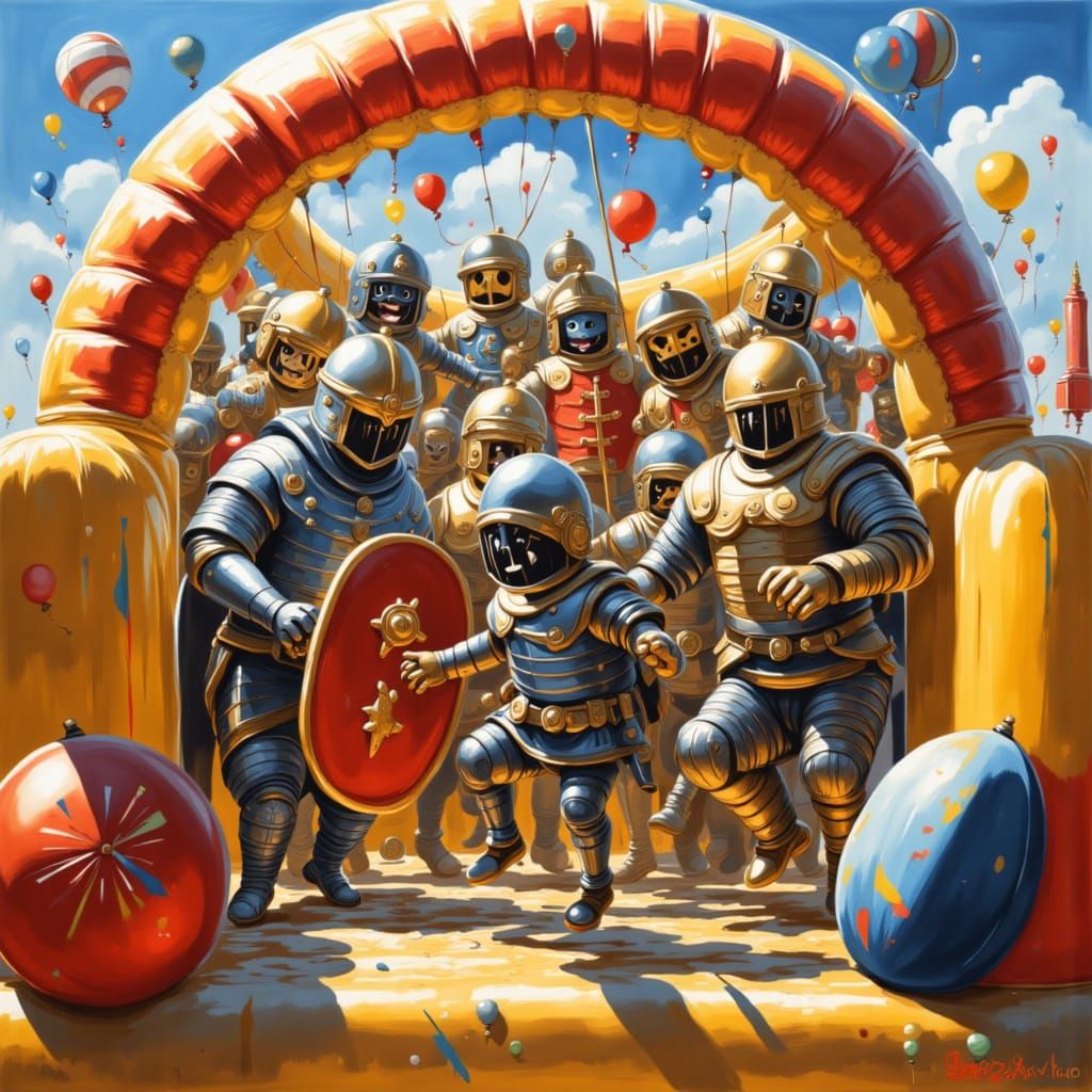 Roman Legionnaires Frolic in Bouncy Castle