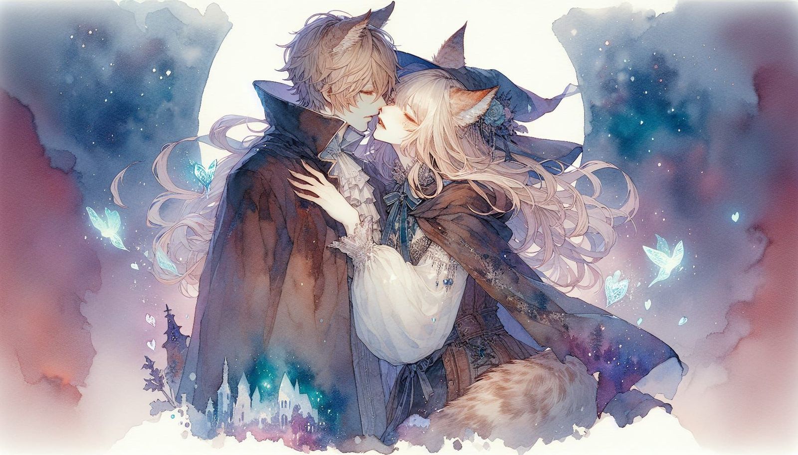 Romantic Anime Art: Lynx and Fox Embrace
