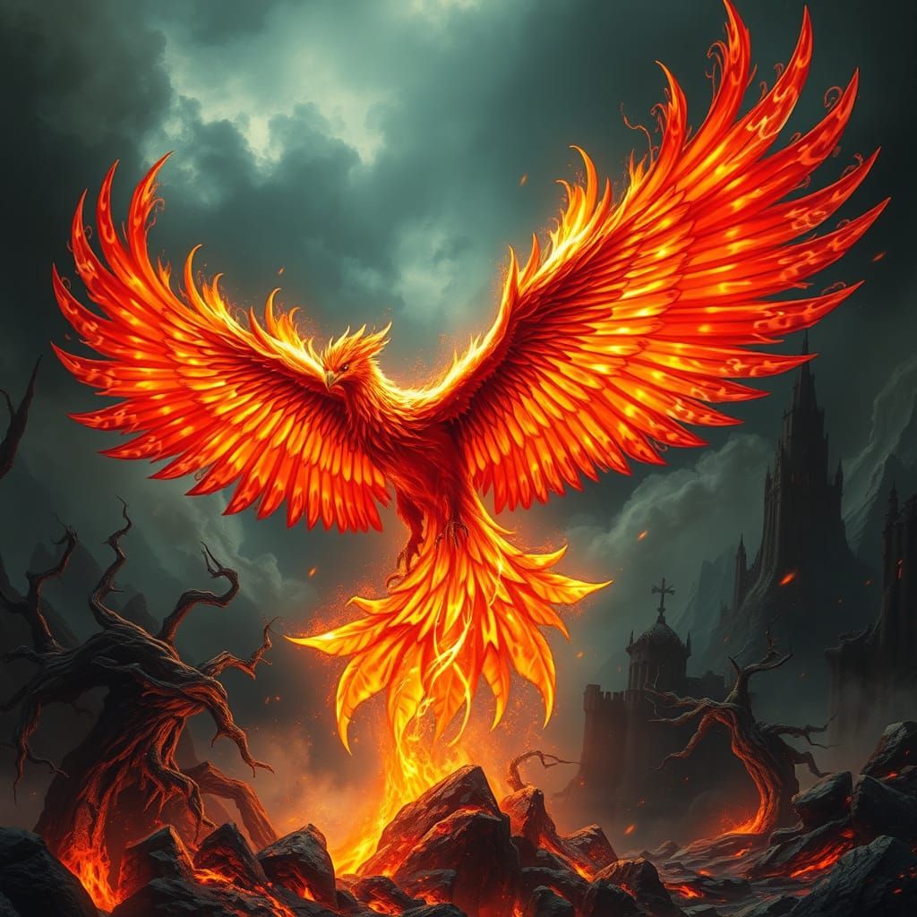 Surreal Phoenix Emerges from Fiery Embers in Hyper-Detailed ...