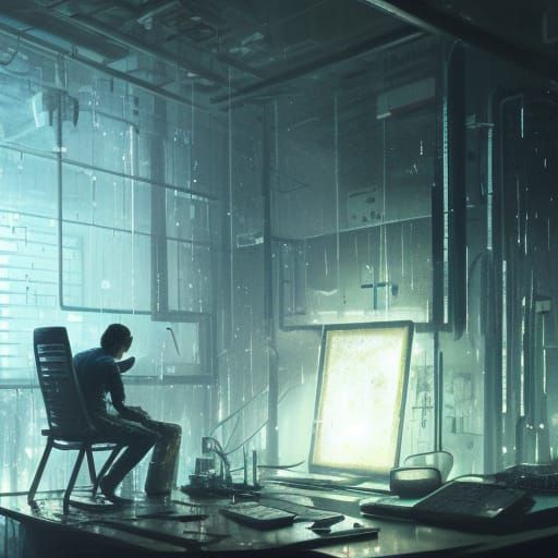 Man in Destroyed Lab: Dark Fantasy Concept Art