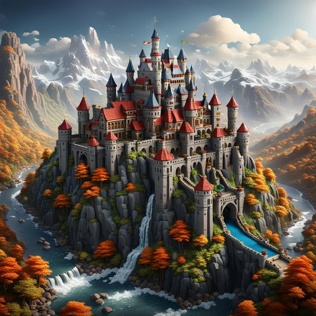 Fantastical Lego Castle on a Mountain