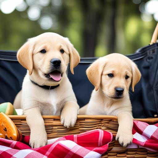 Labrador Puppies Enjoying a Picnic Scene