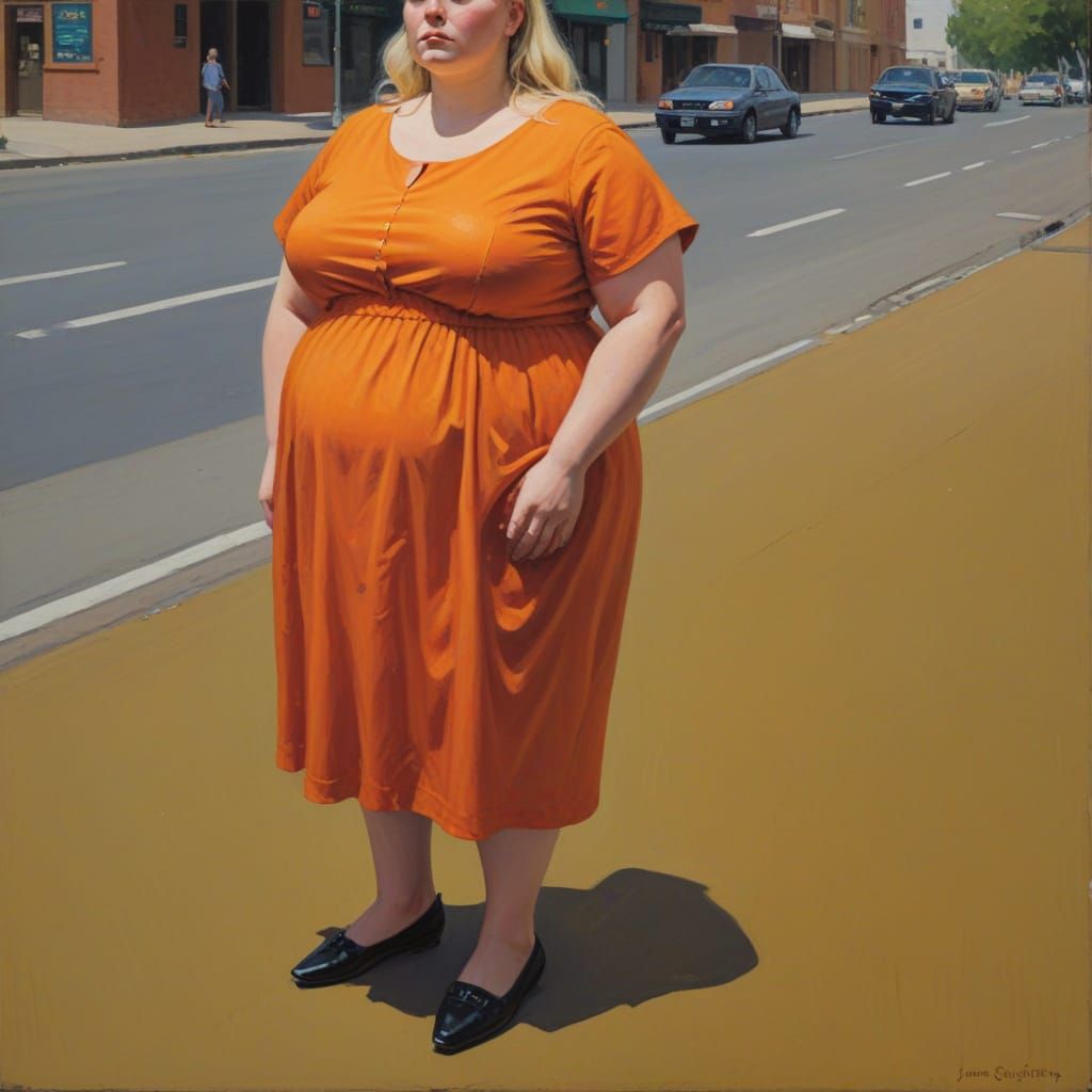Woman in Orange Dress, Oil Painting Style
