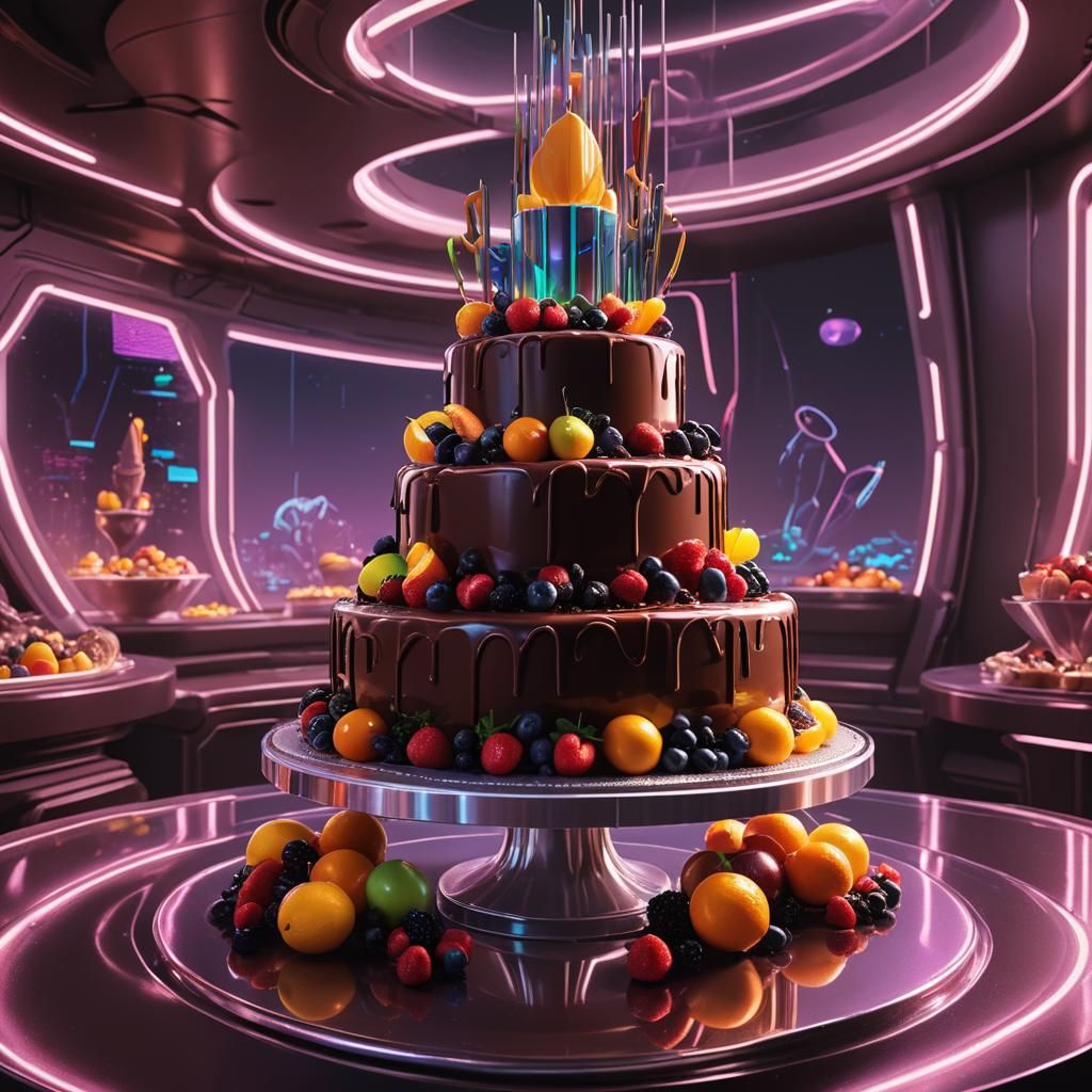 Futuristic Birthday Cake with Neon Lights