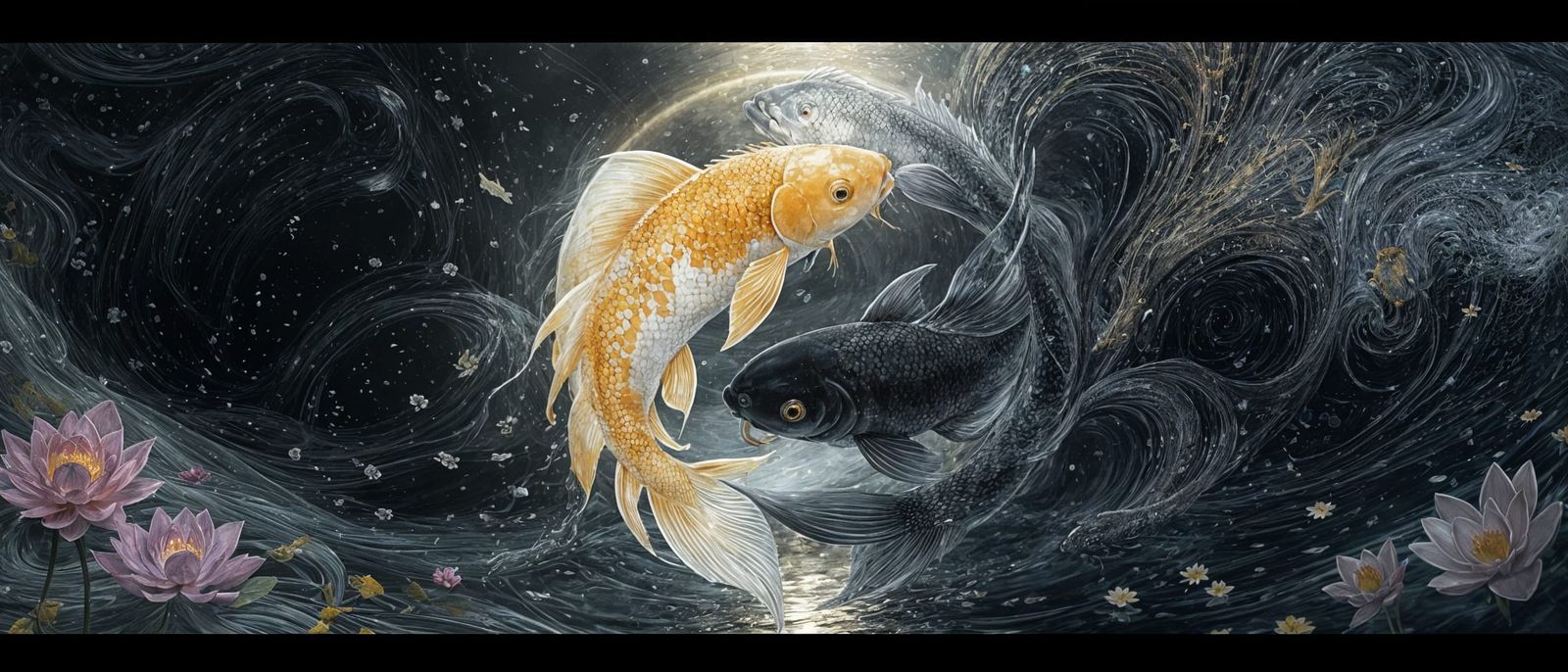Yin-Yang Koi Under Moonlight: Ethereal Harmony