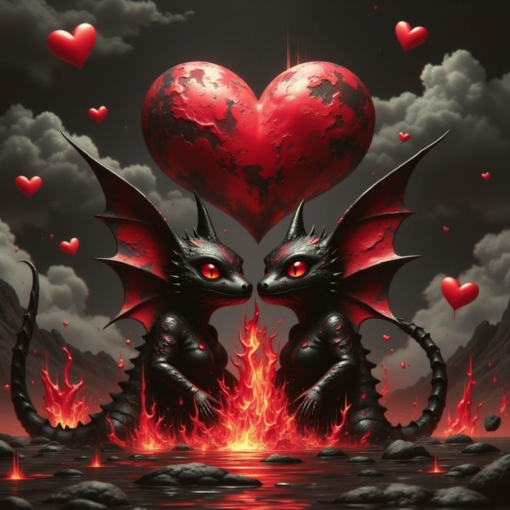 Love Heart Volcano in Cyberpunk Style