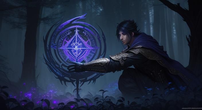 Alien Staff in Mystical Forest: Dark Fantasy Art