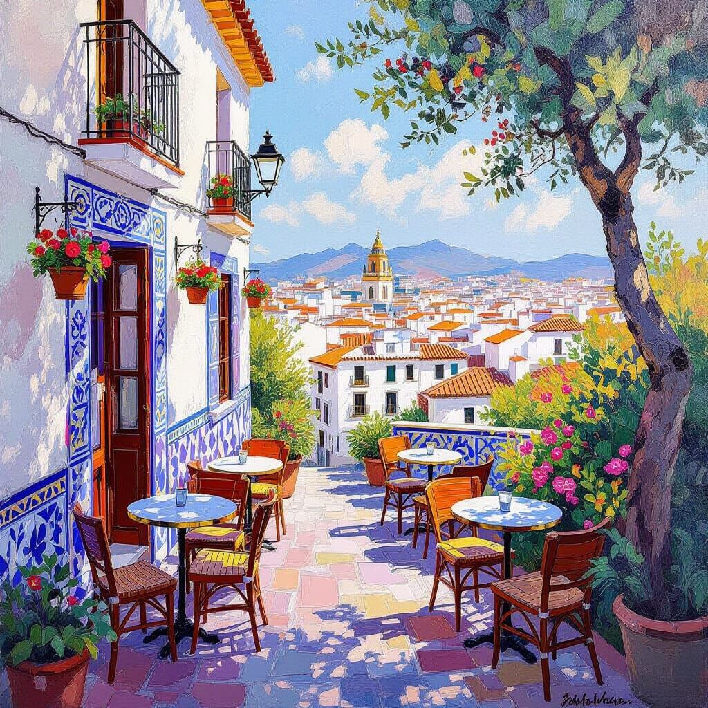 Violetas Cafe: Impressionist Gouache and Watercolor Painting