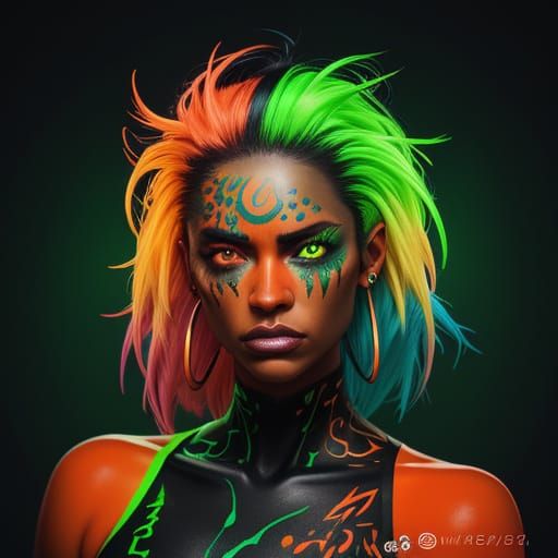 Neon Accented Face in Splash Art Style