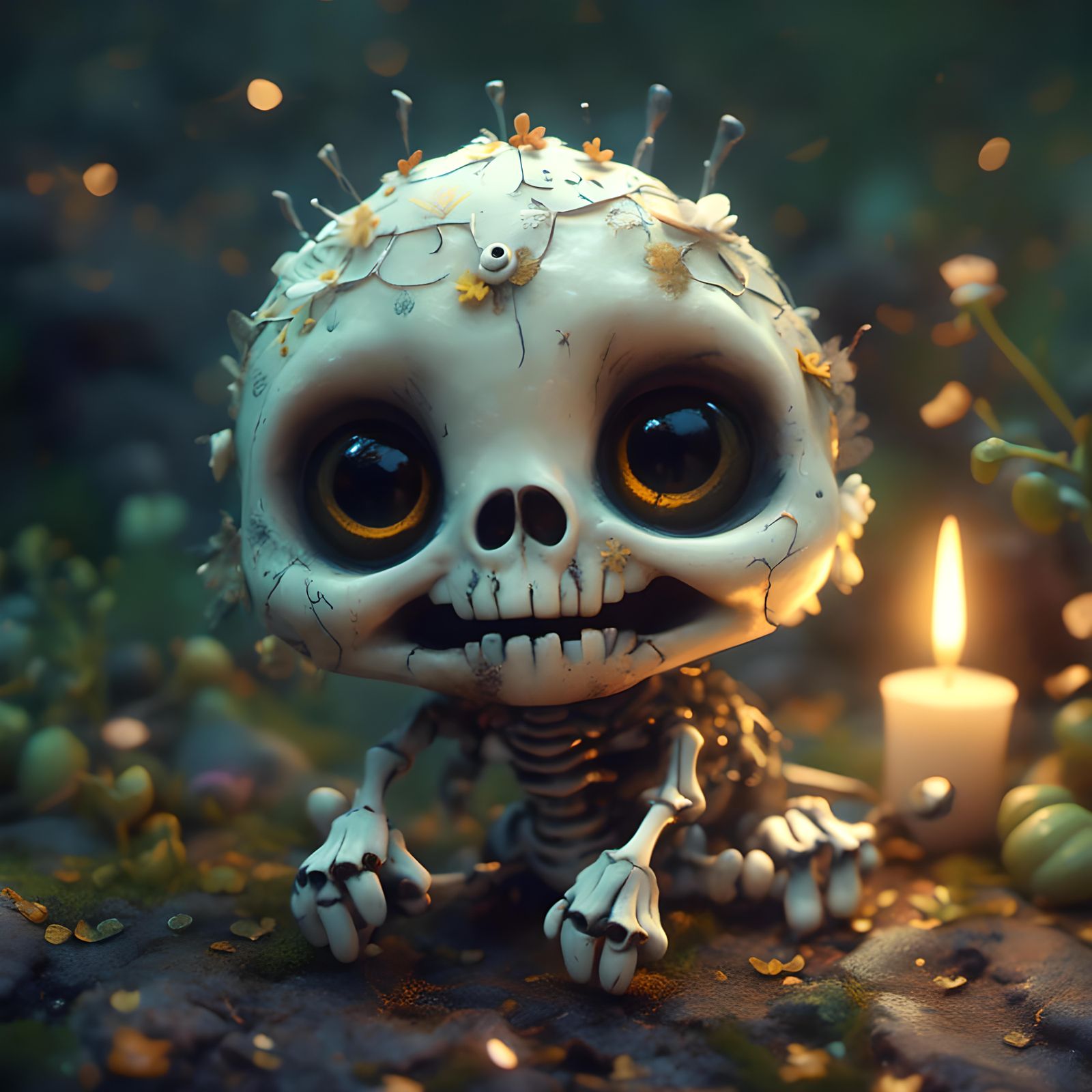Cute Anthropomorphic Skeleton Character in Cartoon Realism