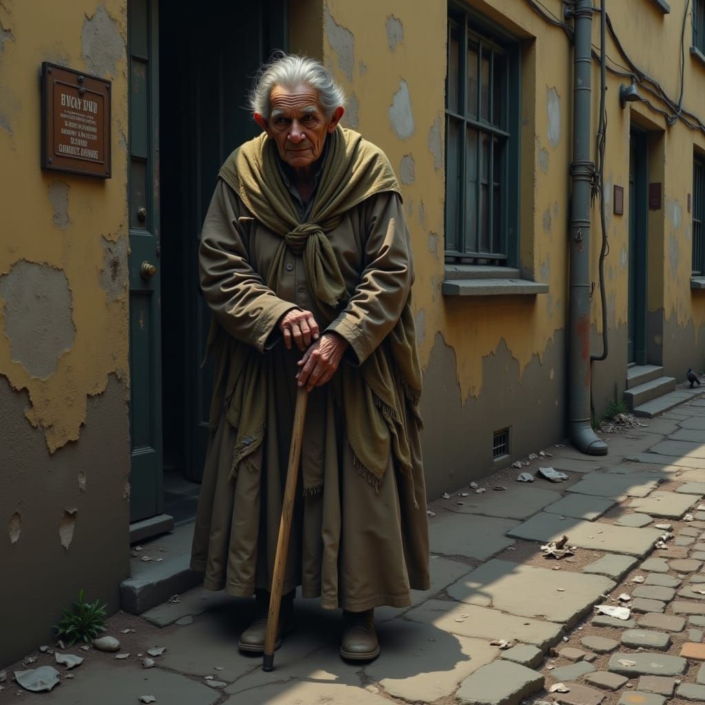 Elderly Woman's Resilience in Soulful Oil Painting