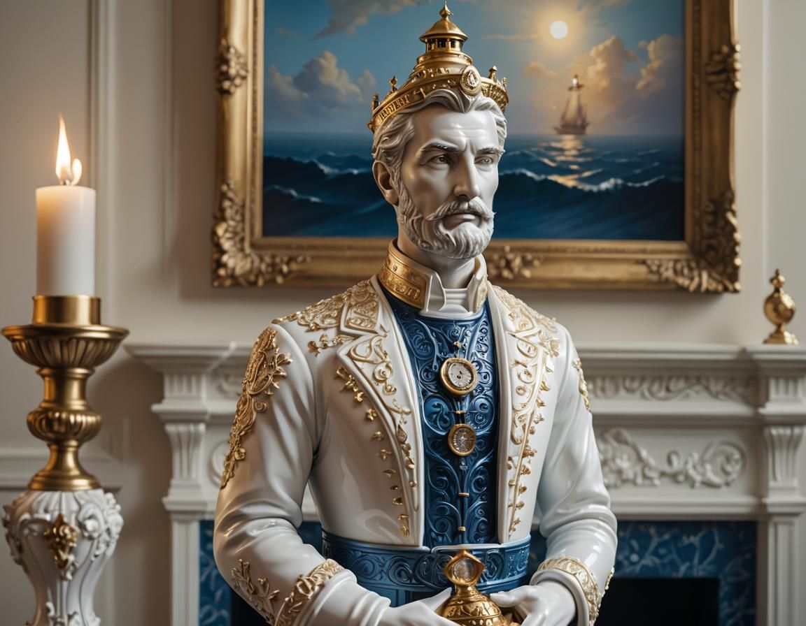 Ceramic Lighthouse Figurine in Splash Art Style