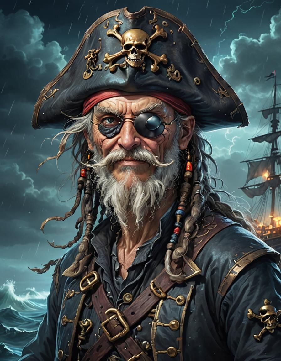 Bioluminescent Ethereal AI Art of a Cute Old Pirate