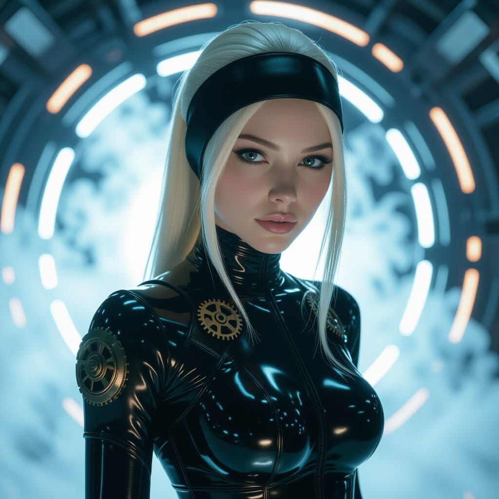 Space Ninja Emerges from Warp Gate in Cyberpunk Style