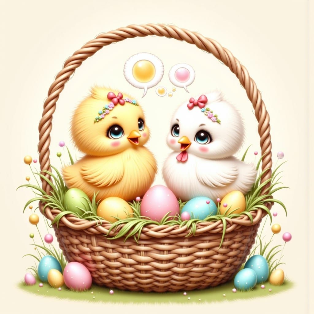 Chibi Hens in Easter Basket Delight