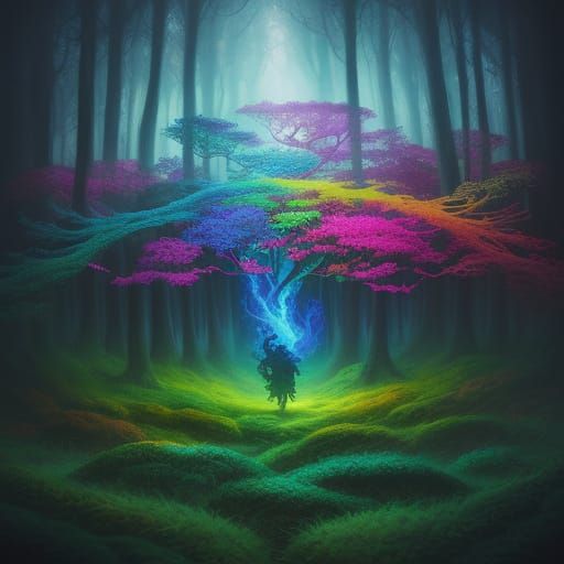 Surreal Mystic Forest in Vibrant Oil Painting Style