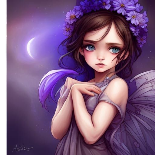 Cute Purple Fairy Chibi Portrait in Fantasycore Style