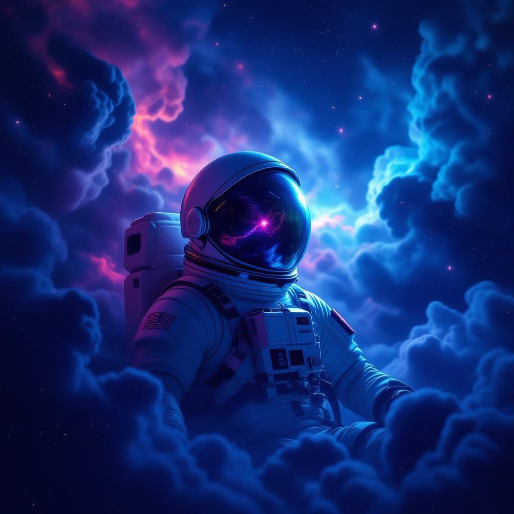 Astronaut Adrift in Cosmic Nebula, Hyperrealistic Style