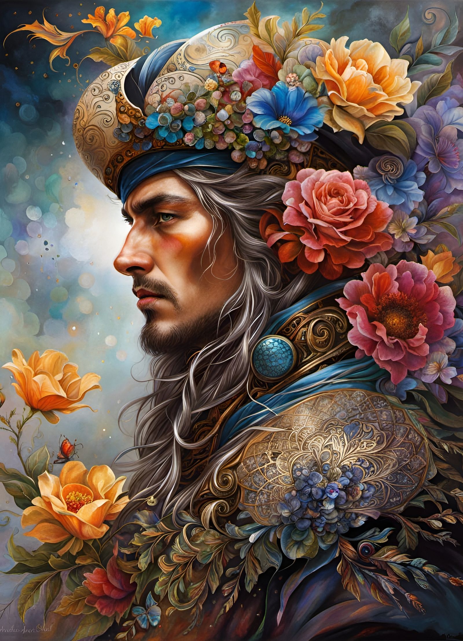 Flower Norse Pirate Ninja God Man in Surrealism