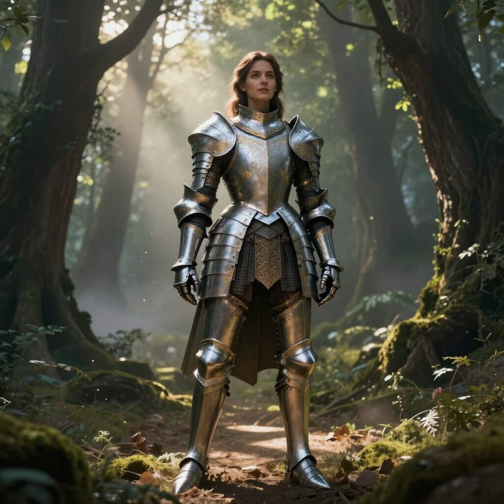 Valiant Knight in Ornate Armor in Misty Forest