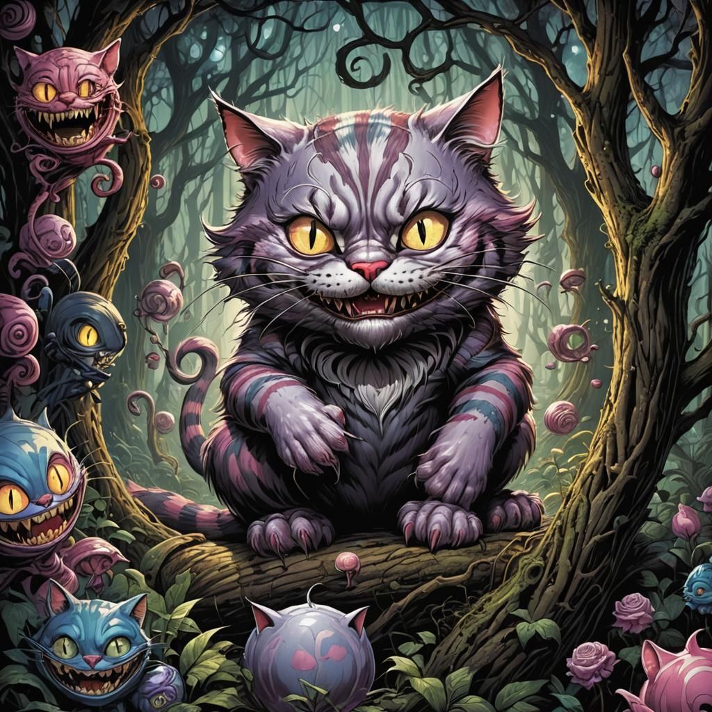 Cheshire Cat in Comic Book Art Style