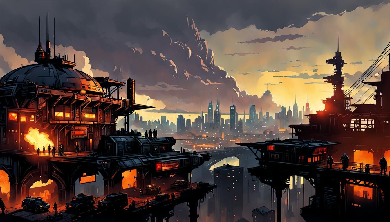 Cyberpunk Metroplex in Comic Art Style