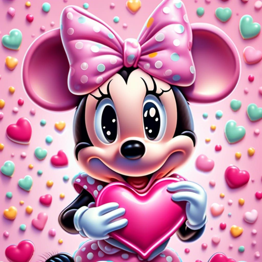 Baby Minnie Mouse with Heart, Candy Art Style