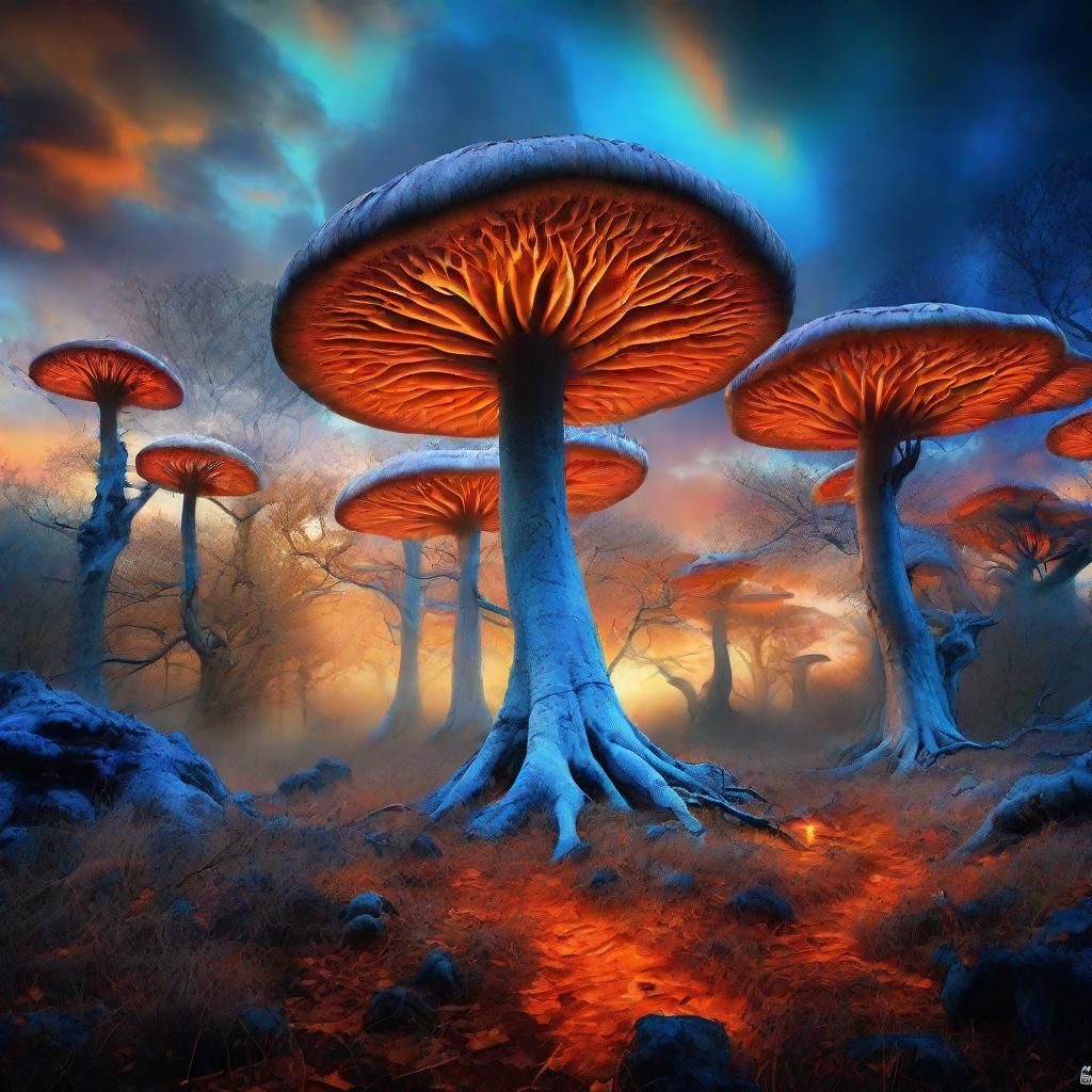 Surreal Horizon: Twisted Trees and Glowing Light