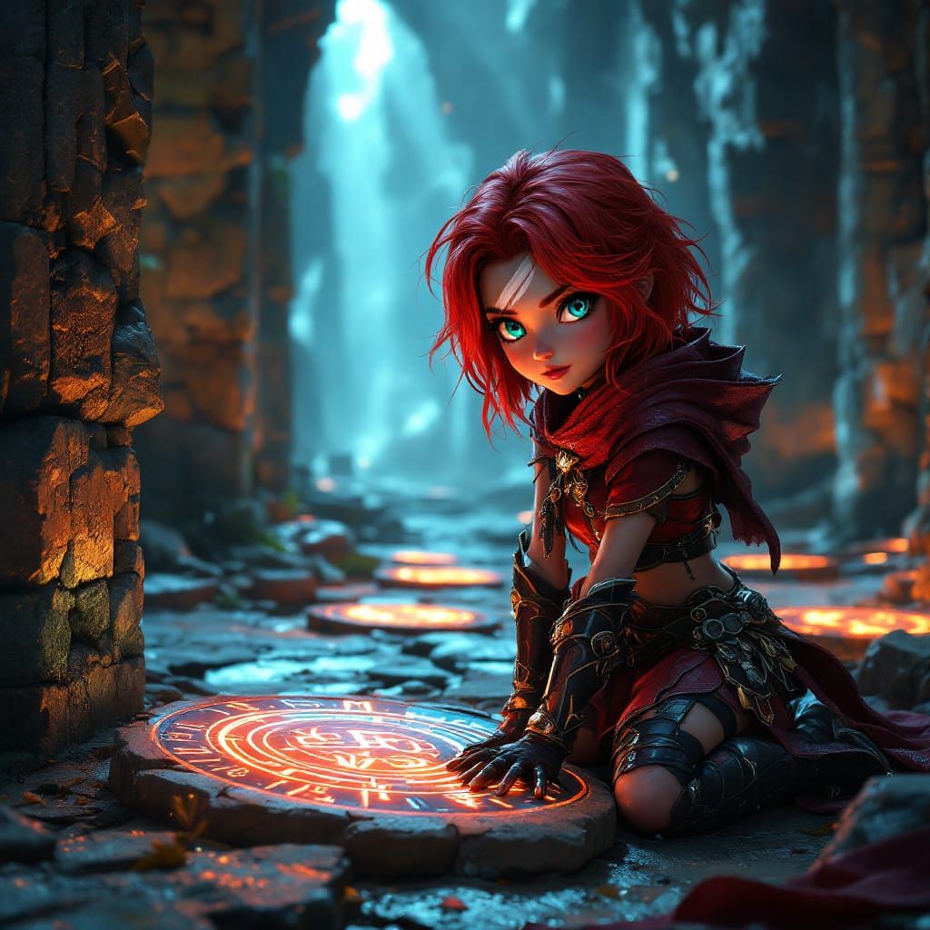 Fantasy Adventurer Kneeling by Glowing Runes