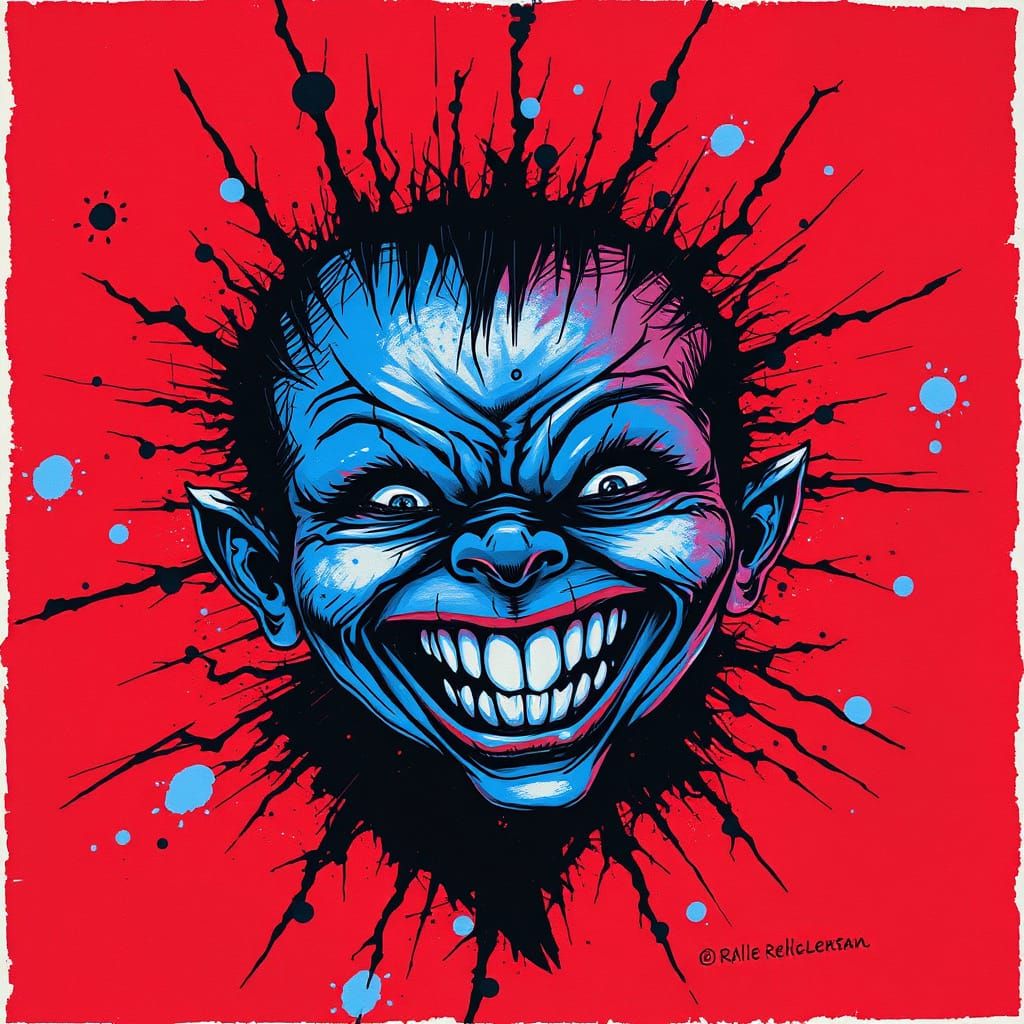 Disturbing Electric Blue Child Erupts from Crimson Abyss
