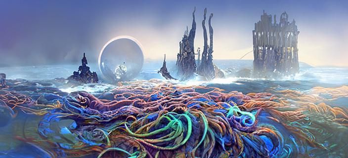 Bioluminescent Octopus Tavern Cellar in Visionary Art Style