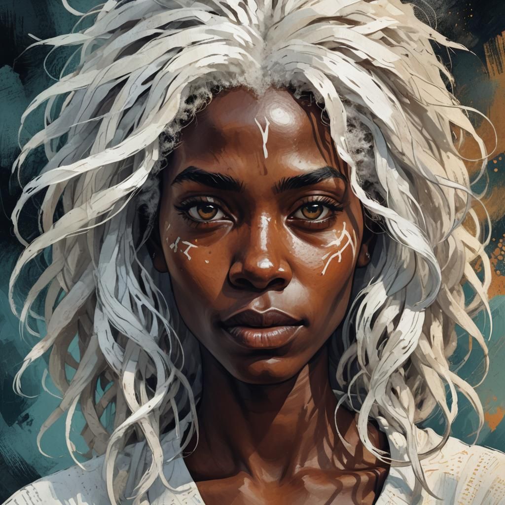 Expressionist Portrait of a Mutant Woman with White Hair