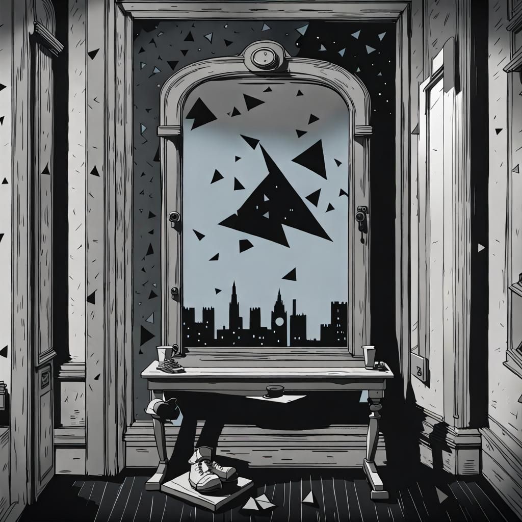 Surreal Cartoon Doctor Watching Falling Triangles