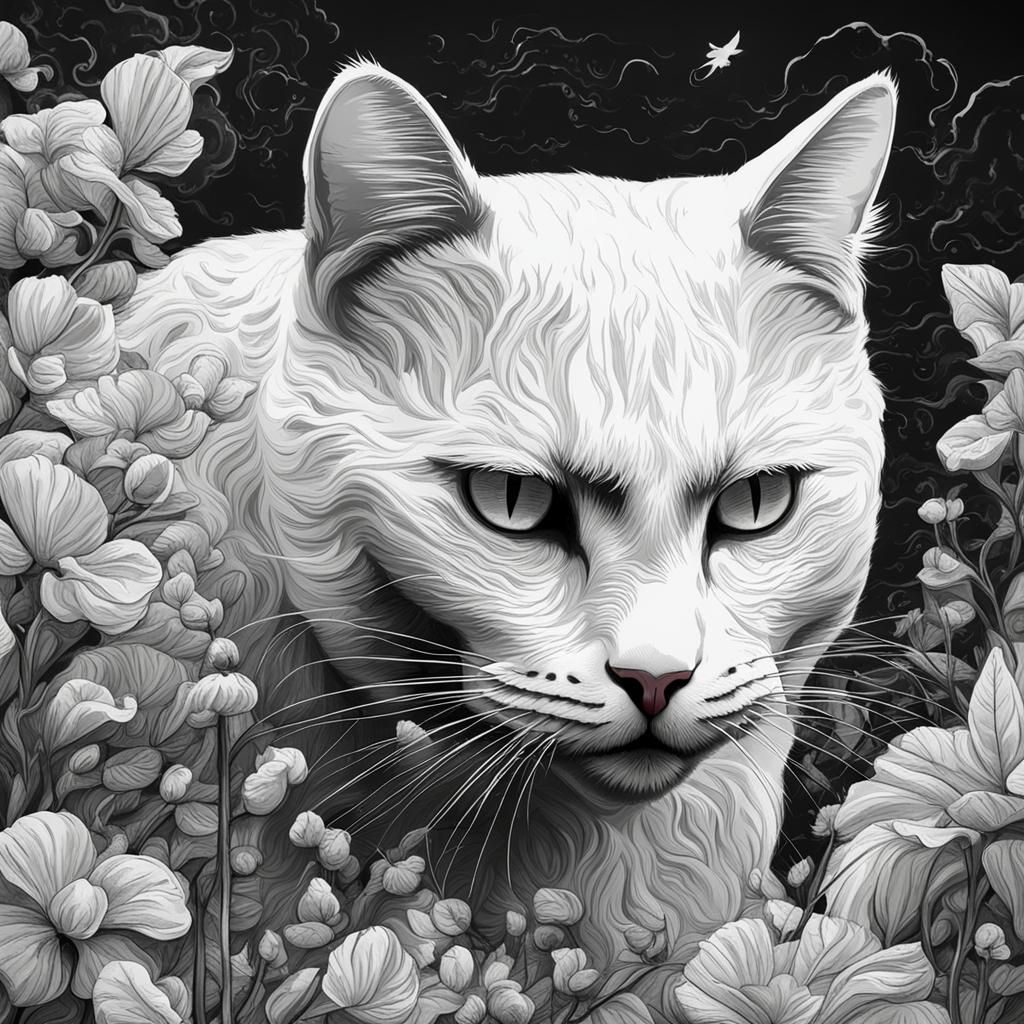Monochrome Cat in Dark World