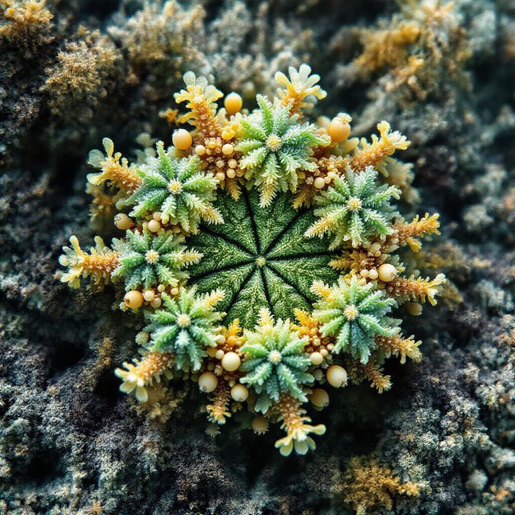 Surreal Macro Photo of Coral Chimeras with Emerald and Ochre...