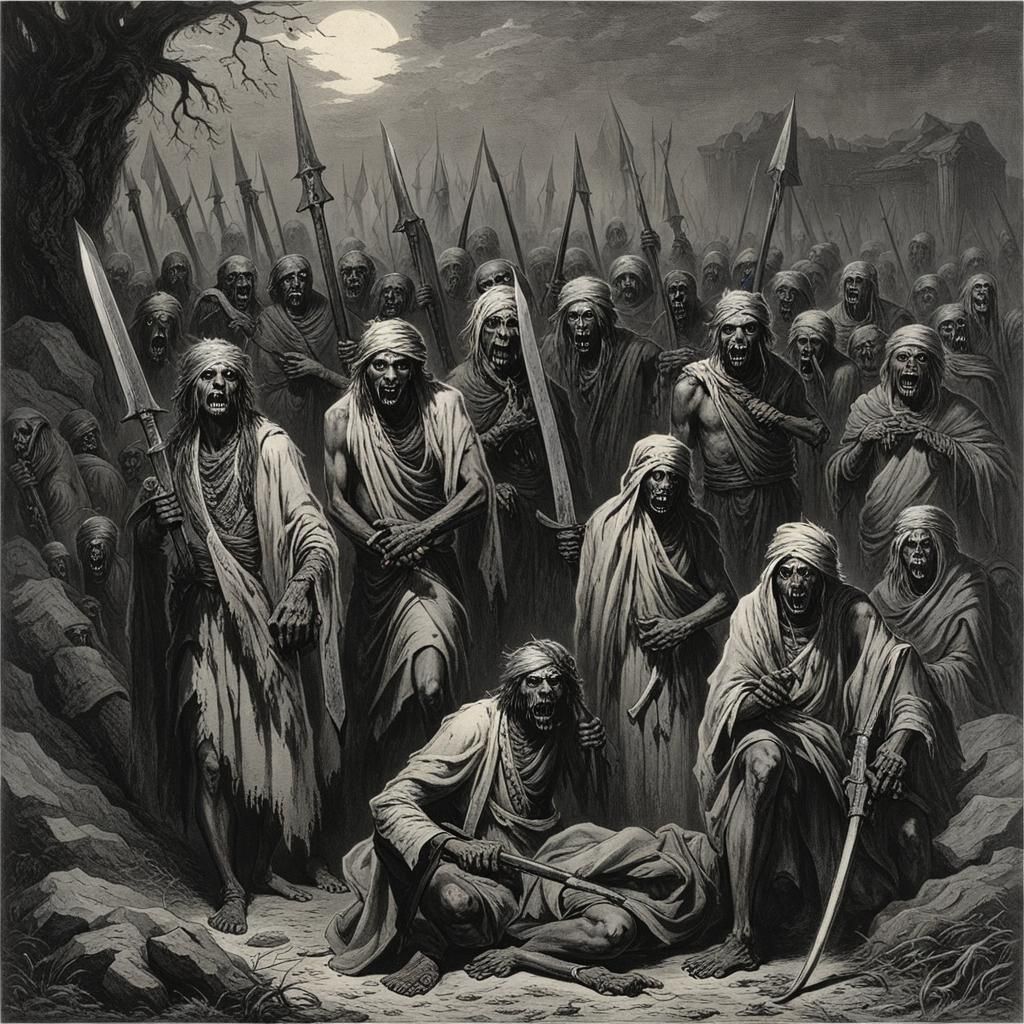 Scary Indian Zombies with Deadly Weapons in Horror Style