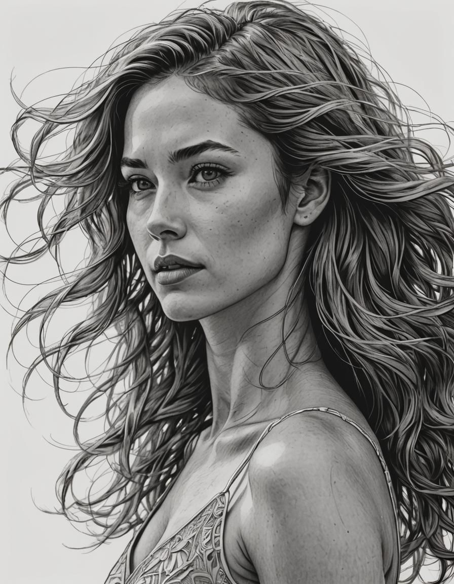 Elegant Line Art Portrait of Woman Looking Away