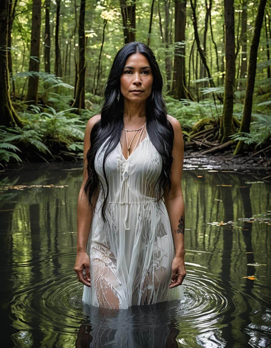 Indigenous Woman in Forest Pool